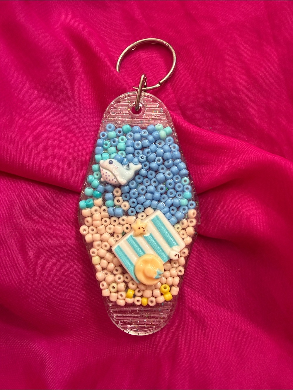 Handmade Beach Bead Keychain with Whale and Float